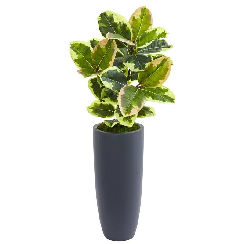 35" Rubber Leaf Artificial Plant in Gray Planter (Real Touch)