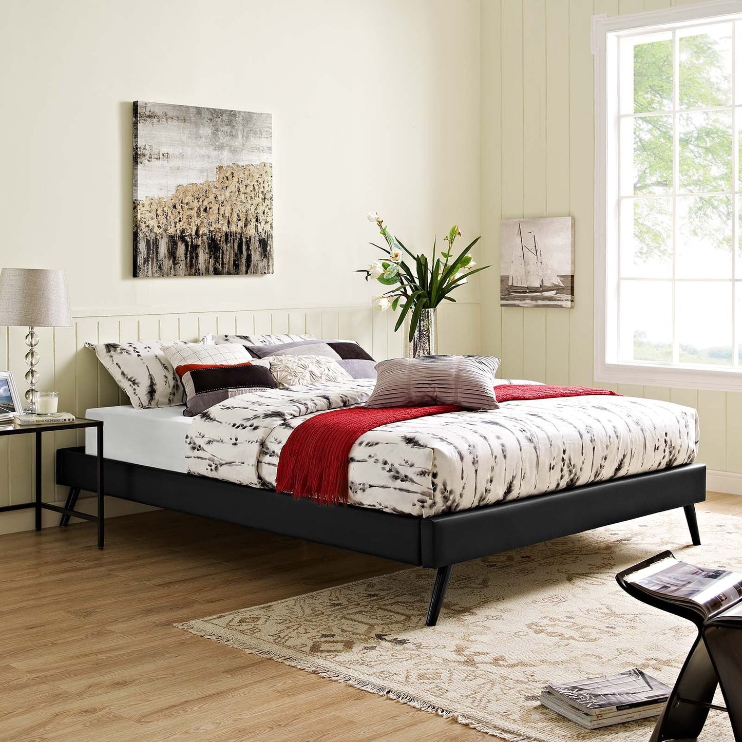 Loryn Vinyl Full Bed Frame with Round Splayed Legs by Modway
