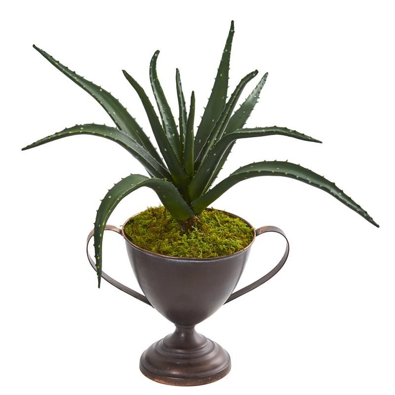 16" Aloe Succulent Artificial Plant in Metal Goblet