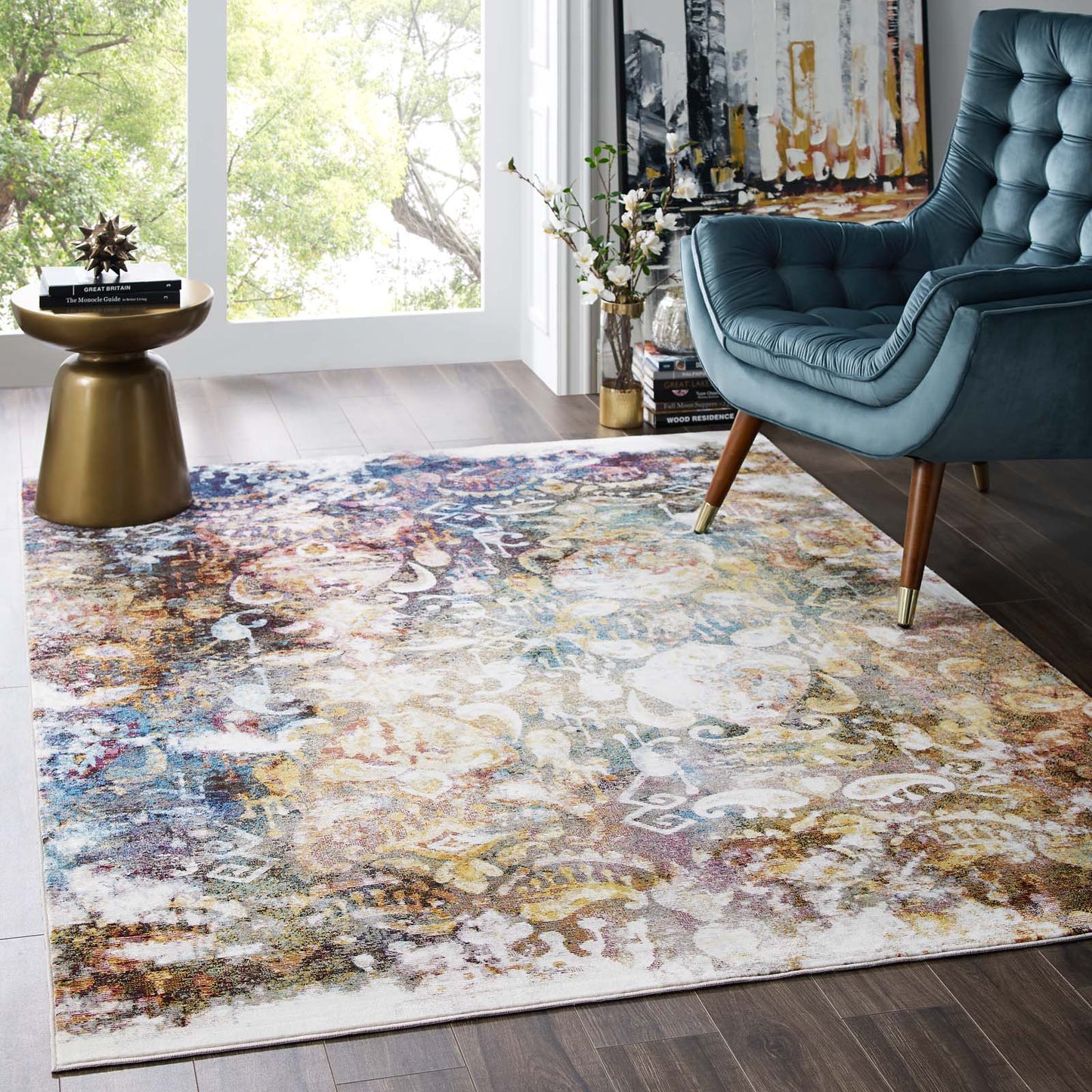 Success Jayla Transitional Distressed Vintage Floral Moroccan Trellis 4x6 Area Rug by Modway