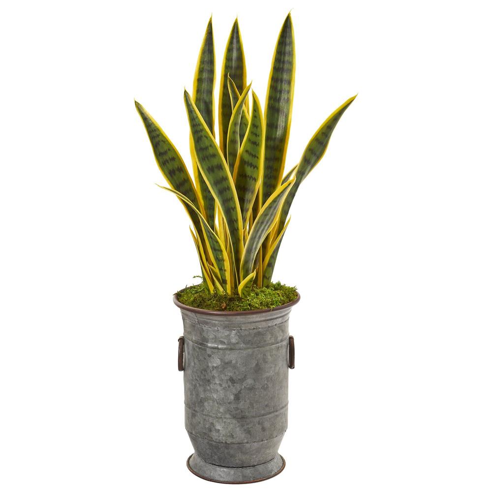 33" Sansevieria Artificial Plant in Vintage Metal Planter