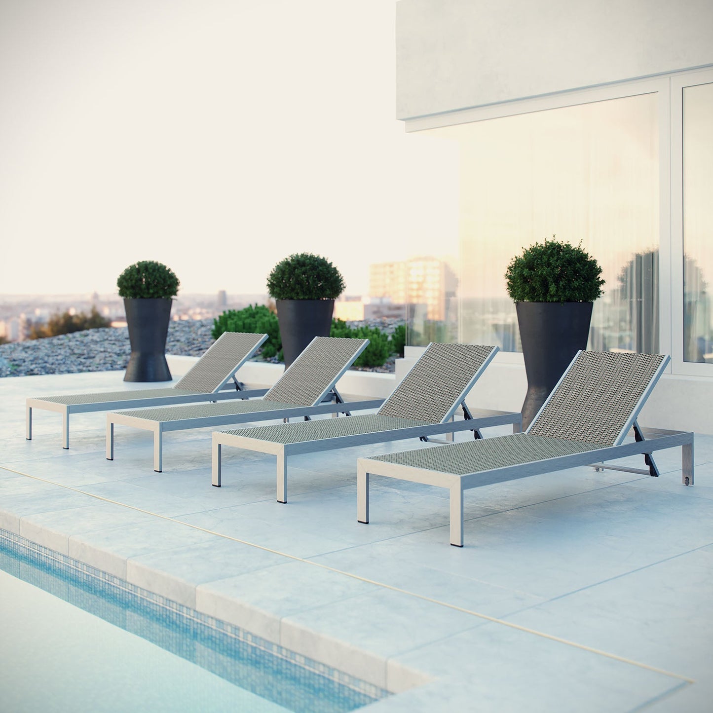 Shore Outdoor Patio Aluminum Chaise Set of 4 by Modway
