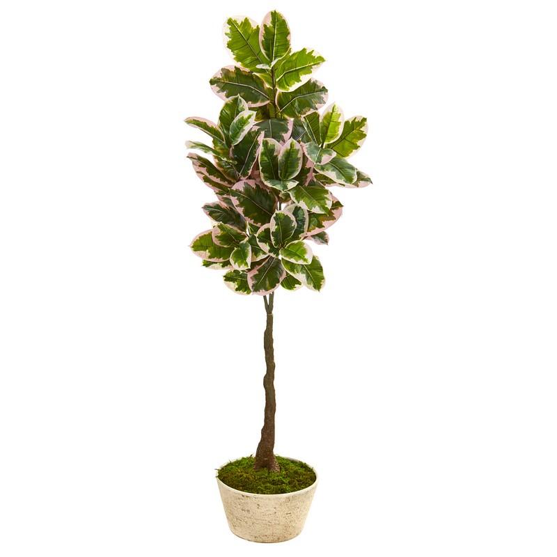 67" Variegated Rubber Leaf Artificial Tree in Planter (Real Touch)