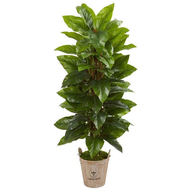 63" Large Leaf Philodendron Artificial Plant in Farmhouse Planter (Real Touch)