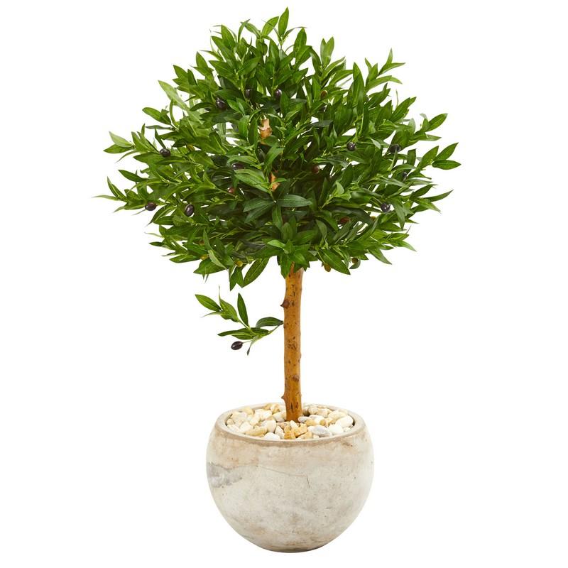38" Olive Topiary Artificial Tree in Bowl Planter UV Resistant