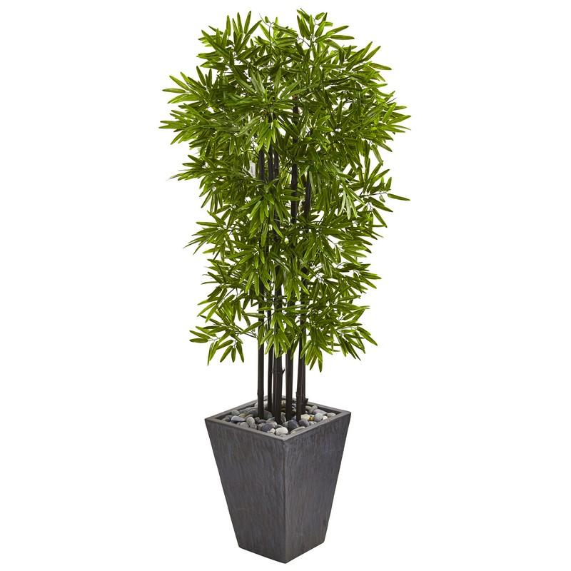 61" Bamboo Artificial Tree with Black Trunks in Slate Planter UV Resistant