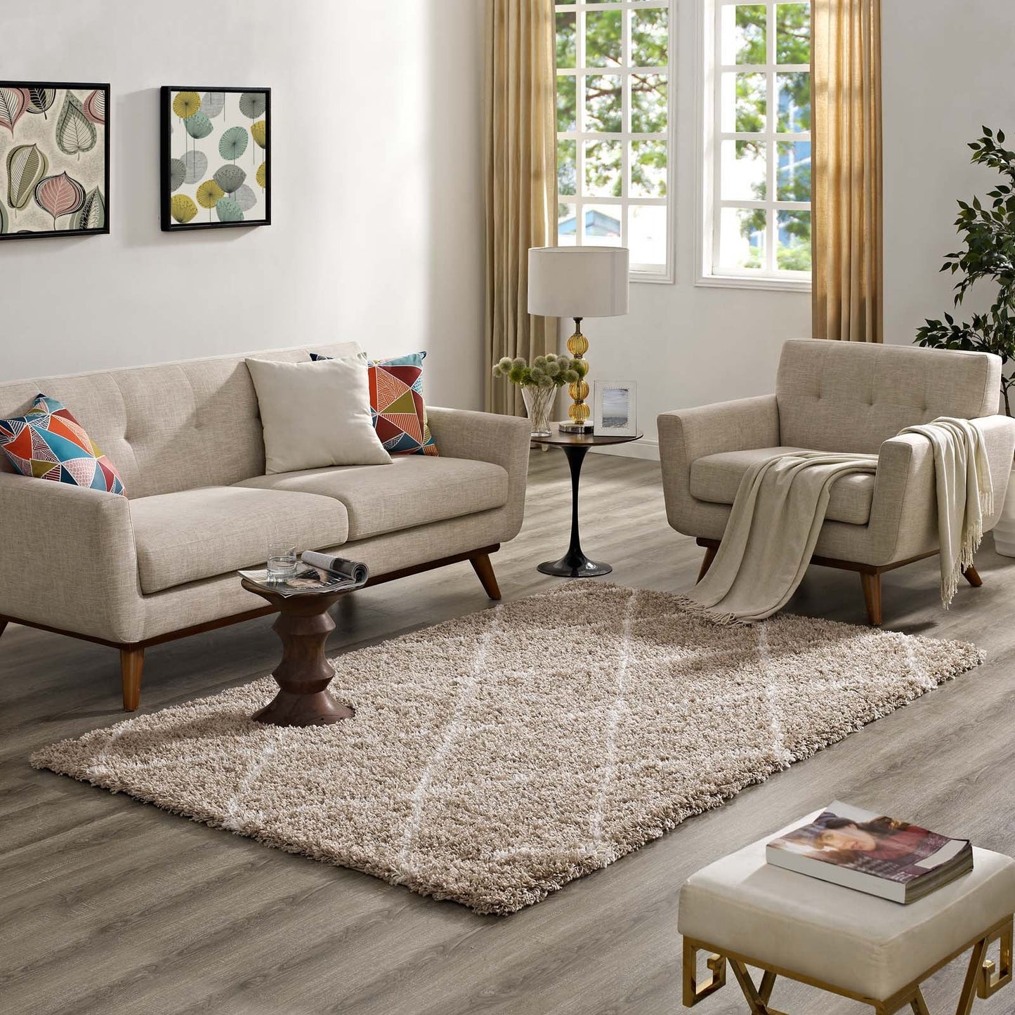 Toryn Diamond Lattice 5x8 Shag Area Rug by Modway