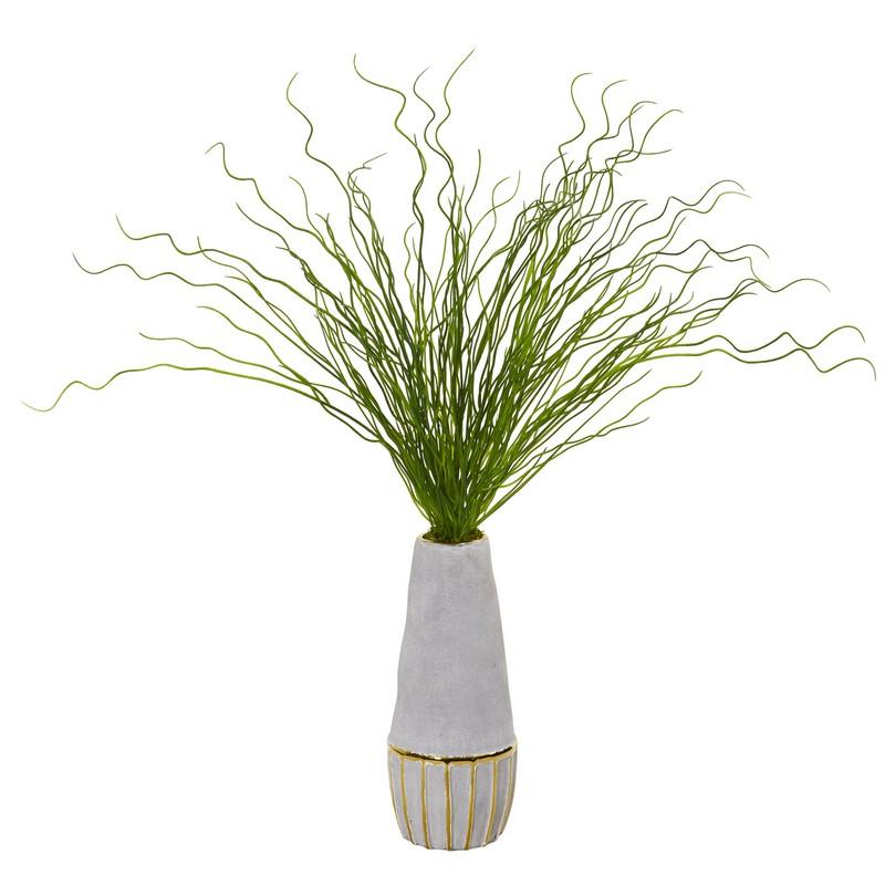 23" Curly Grass Artificial Plant in Decorative Planter