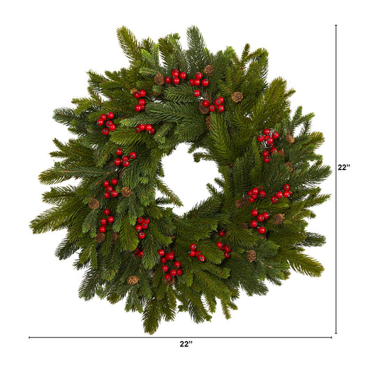 22" Pine, Pinecone and Berry Artificial Wreath