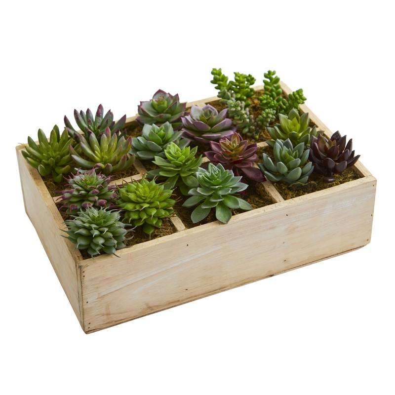 12" Mixed Succulent Garden in Tray Artificial Plant