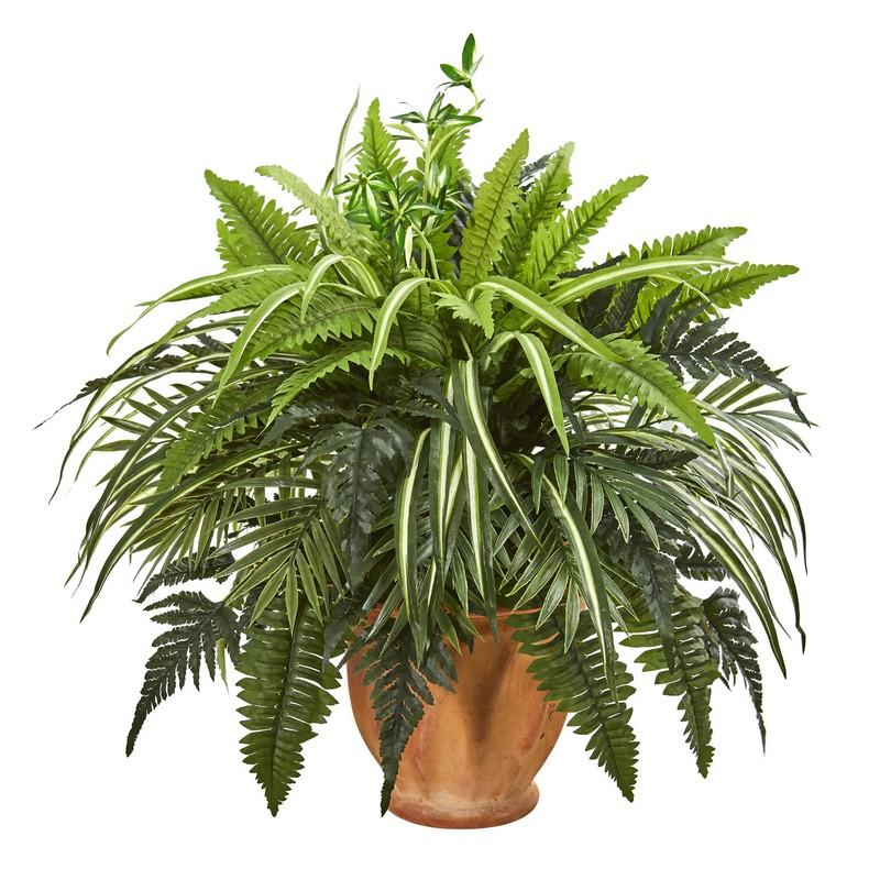 23" Mixed Greens and Fern Artificial Plant in
Terra Cotta Planter