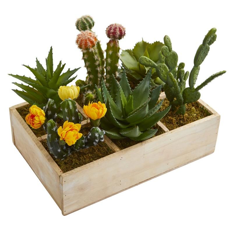 11" Mixed Succulent Garden in Tray Artificial Plant