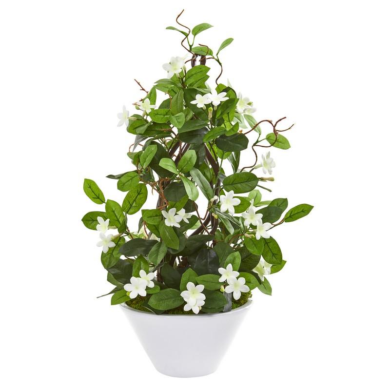 24" Stephanotis Artificial Climbing Plant in White Planter