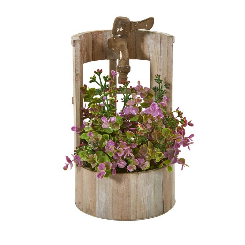 12" Eucalyptus and Sedum Artificial Plant in Faucet Planter