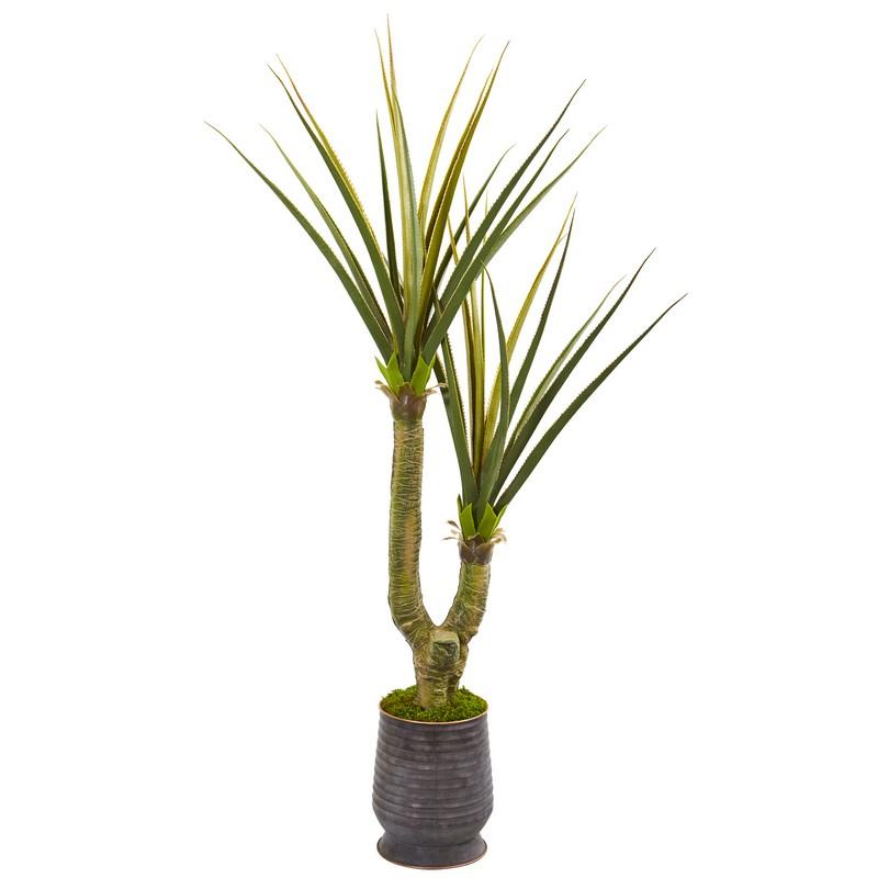 69" Yucca Artificial Plant in Ribbed Metal Planter