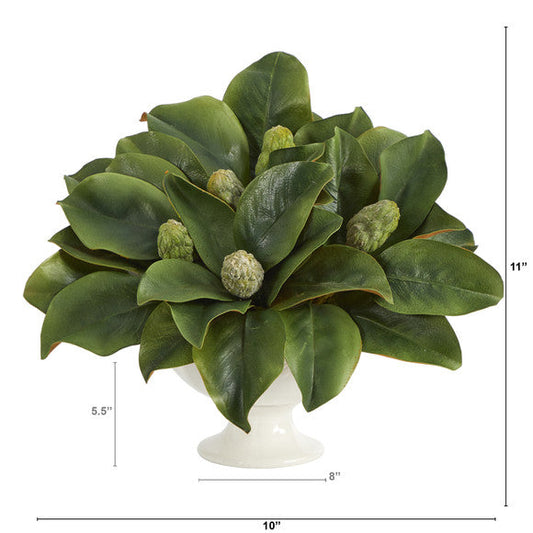 11" Magnolia Artificial Bud Plant in White Pedestal