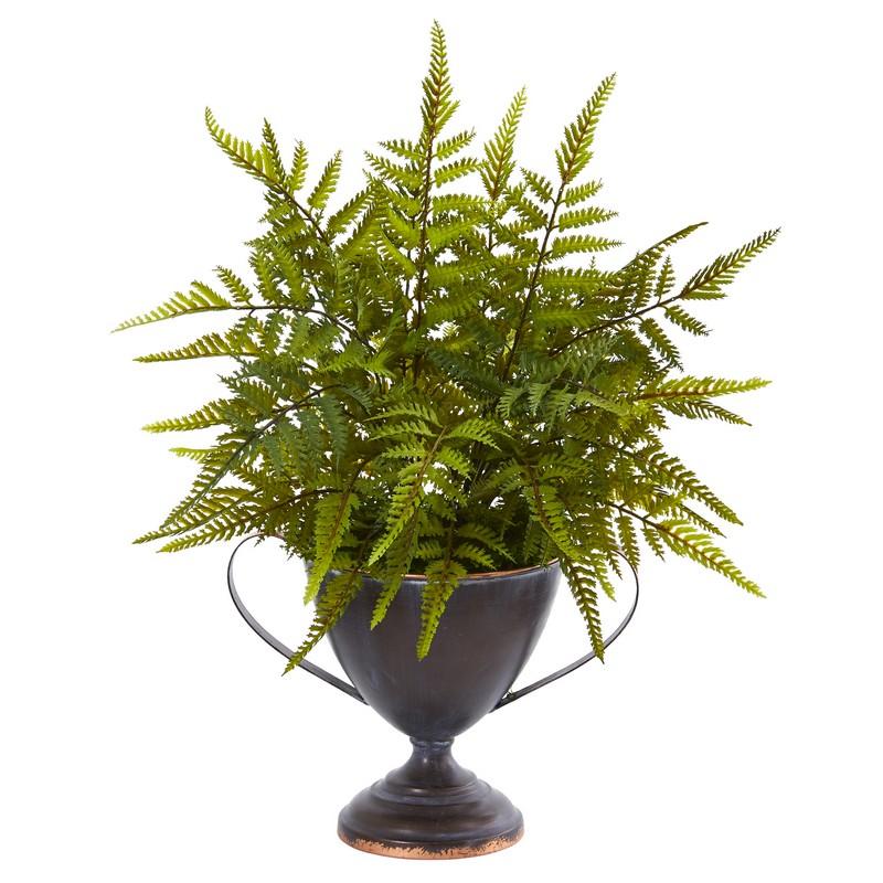 15" Fern Artificial Plant in Metal Goblet