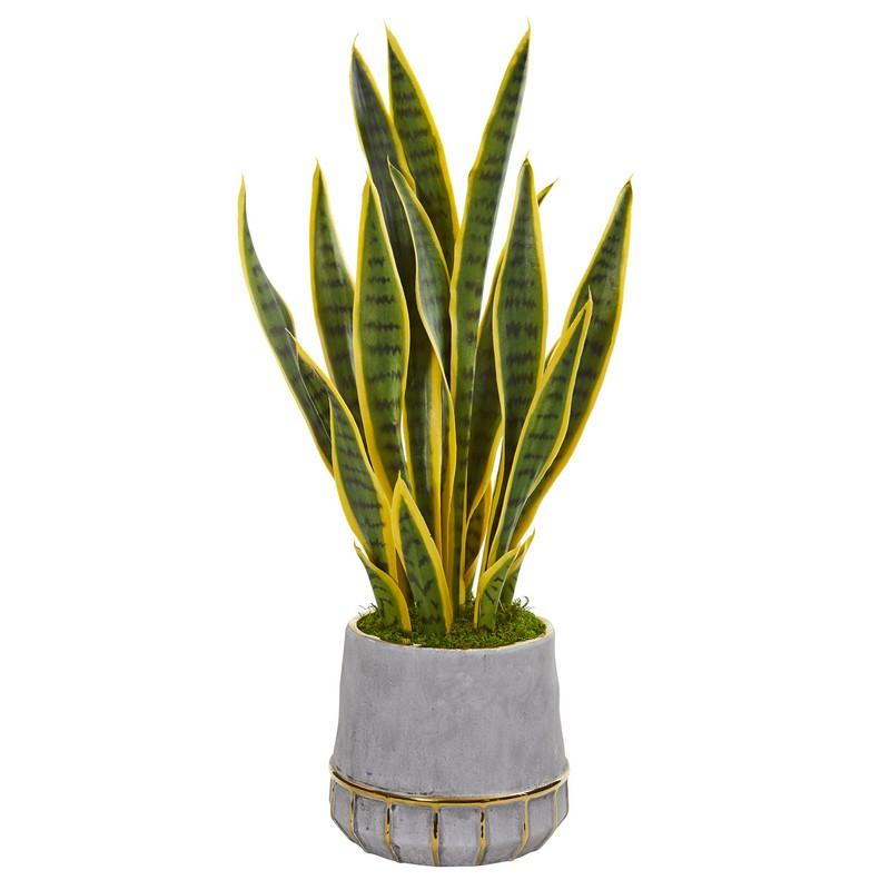 30" Sansevieria Artificial Plant in Stoneware Planter