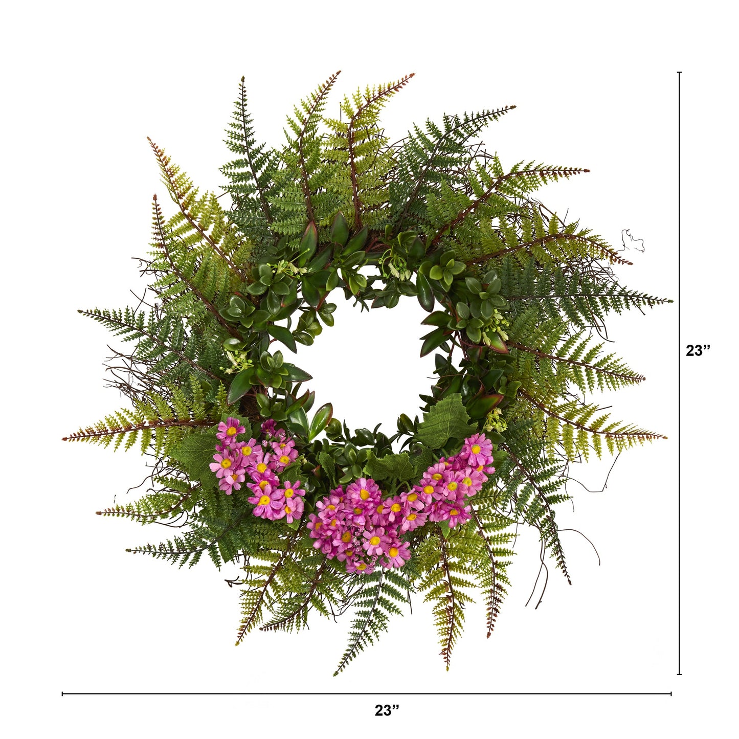 23" Assorted Fern and Daisy Artificial Wreath