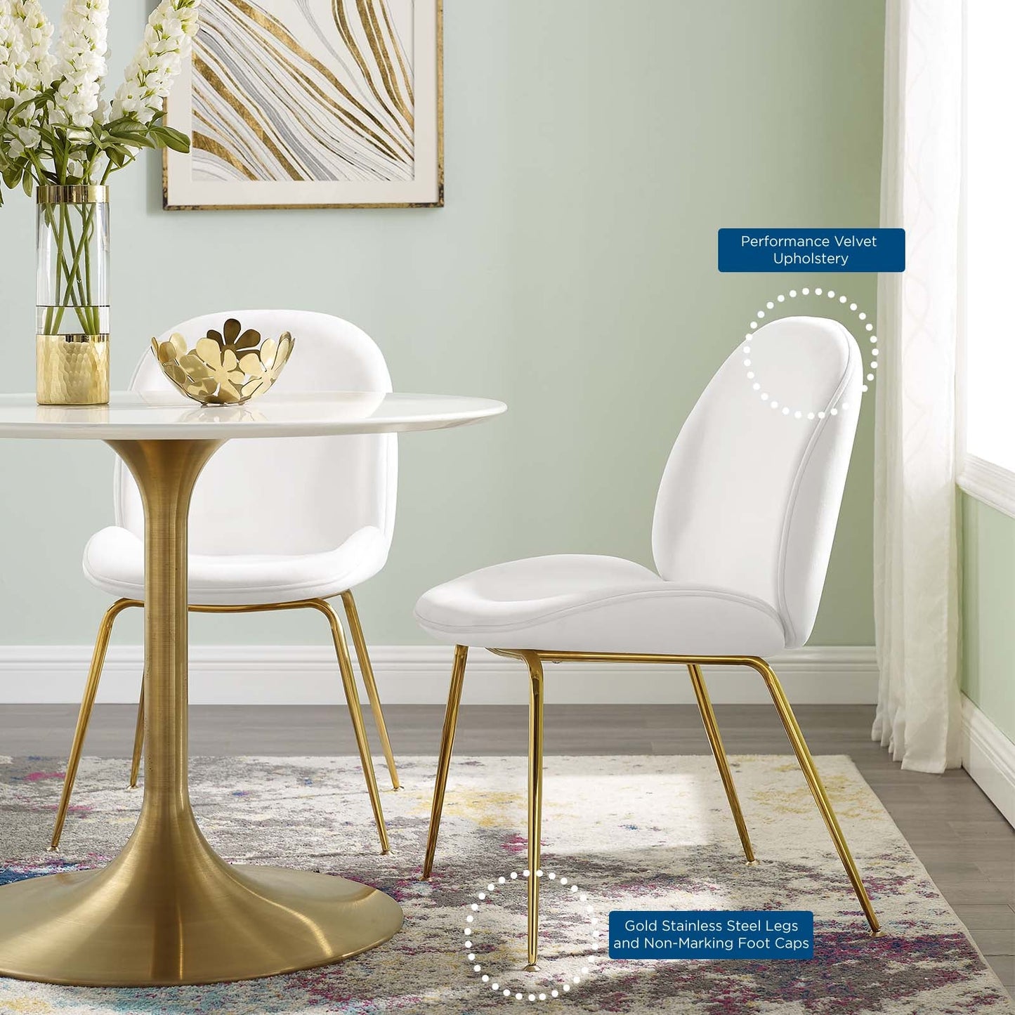 Scoop Gold Stainless Steel Leg Performance Velvet Dining Chair by Modway