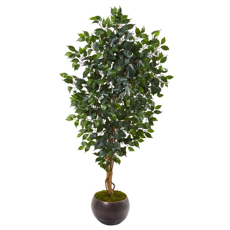 64" Ficus Artificial Tree in Metal Bowl