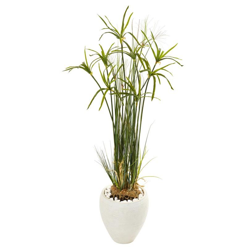 47" Papyrus Artificial Plant in White Planter