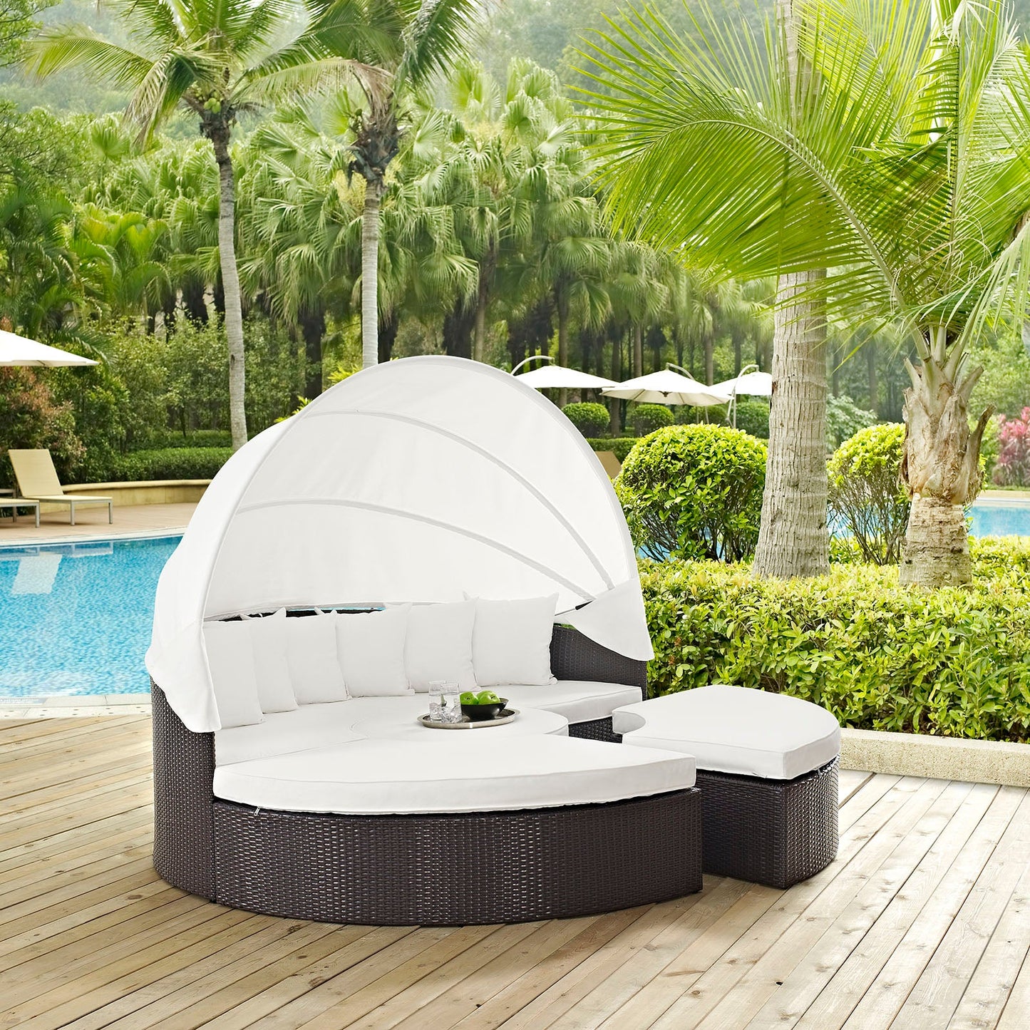 Convene Outdoor Patio Wicker Rattan Canopy Sectional Daybed by Modway