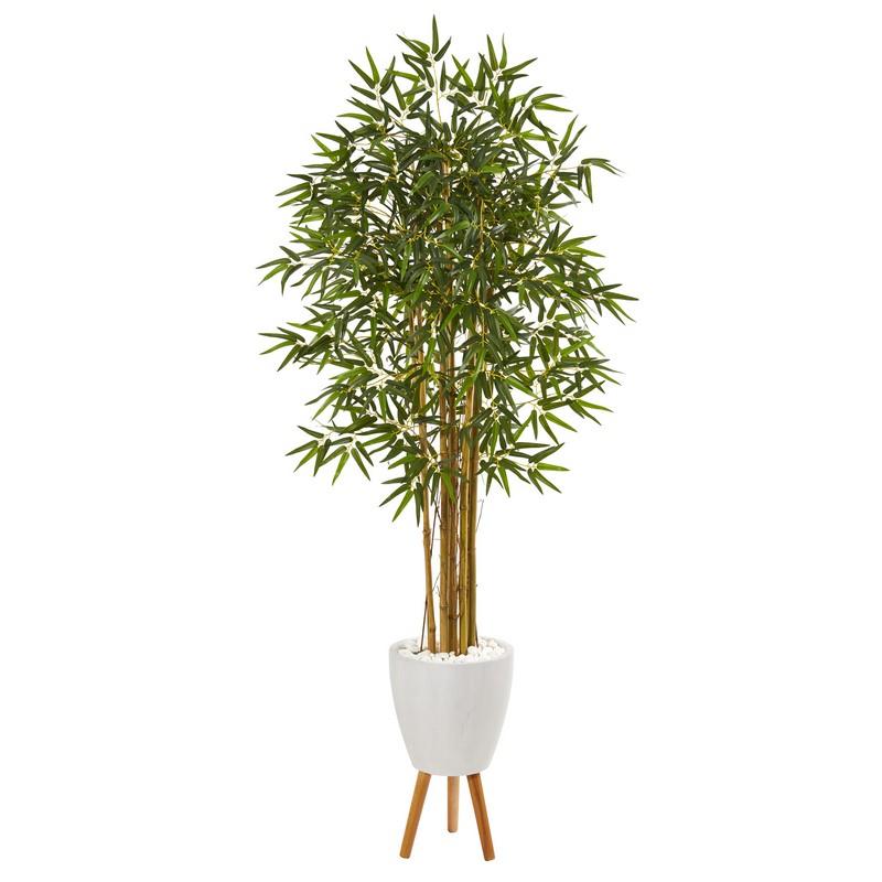 74" Multi Bambusa Bamboo Artificial Tree in White Planter with Stand