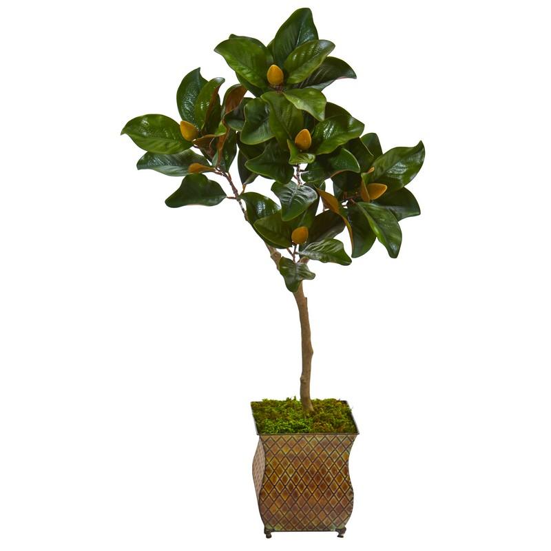 42" Magnolia Leaf Artificial Tree in Decorative Metal Planter