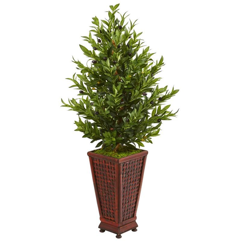 46" Olive Cone Topiary Artificial Tree in Decorative Planter