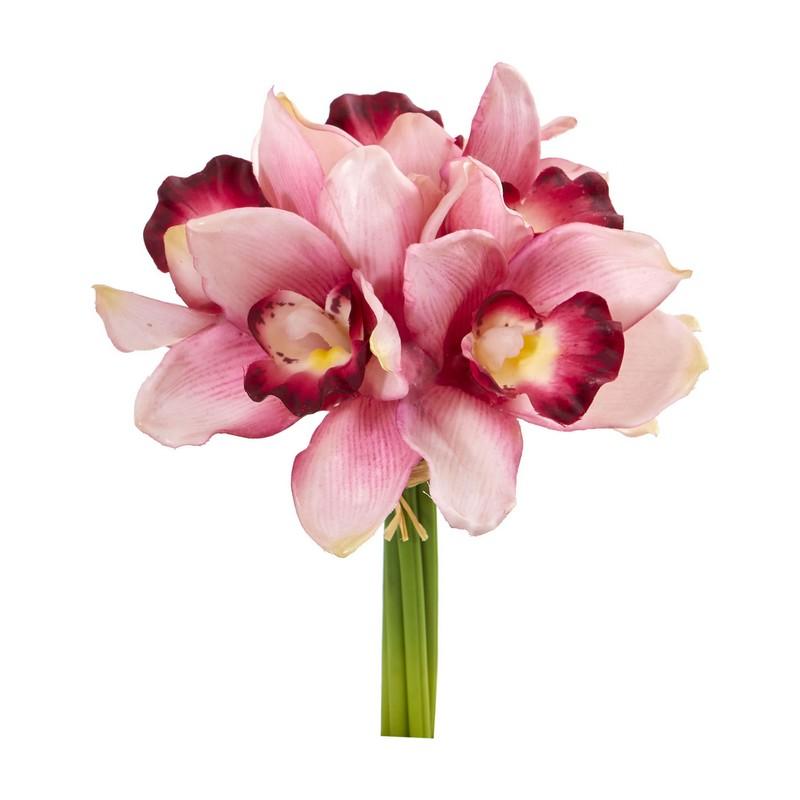 9" Cymbidium Orchid Artificial Flower Bundle (Set of 6)
