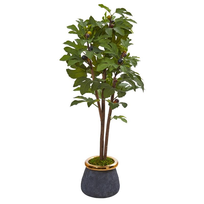 46" Fig Artificial Tree in Planter with Brass Trimming