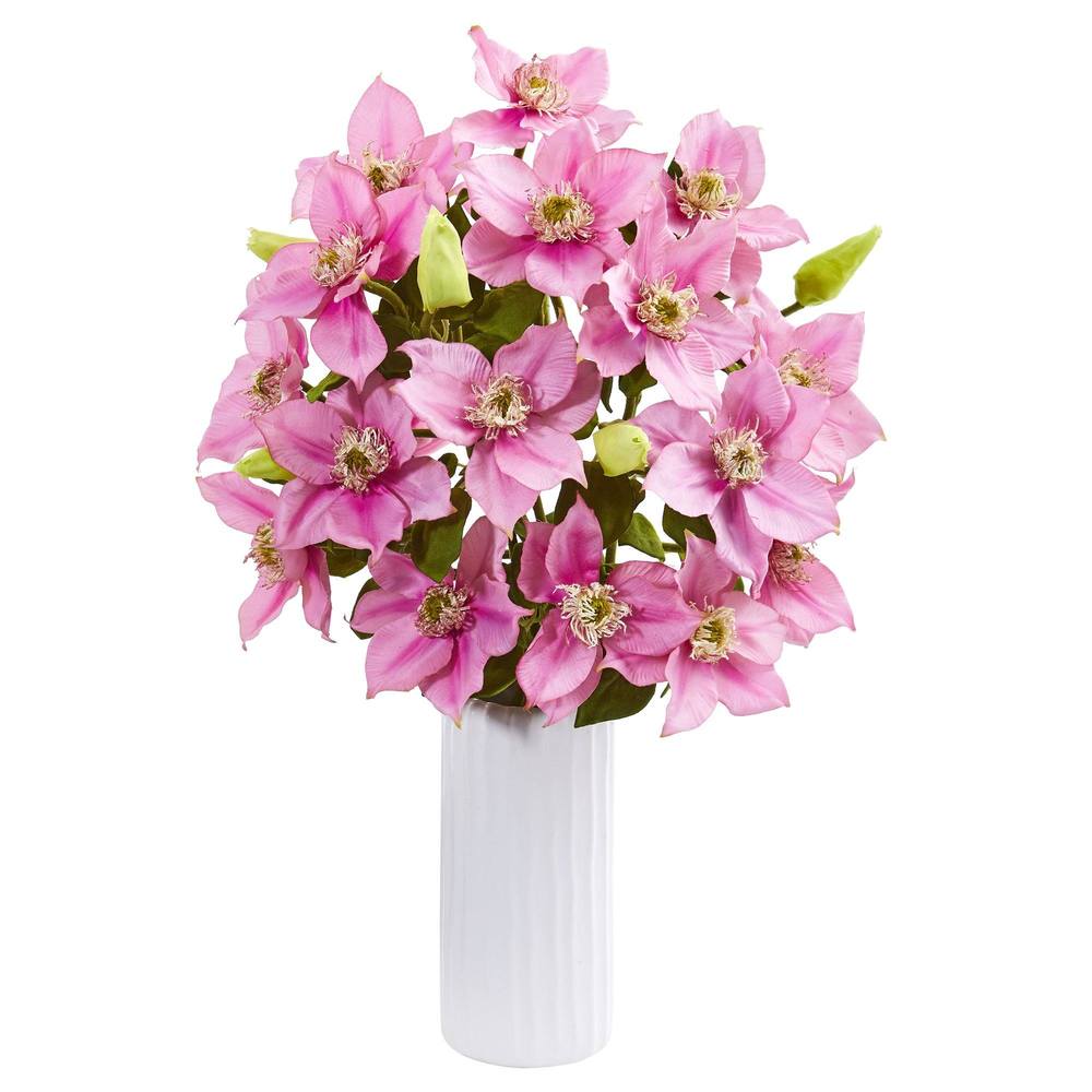 21" Anemone Artificial Arrangement in White Vase