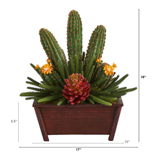 18" Mixed Cactus Succulent Artificial Plant in Planter