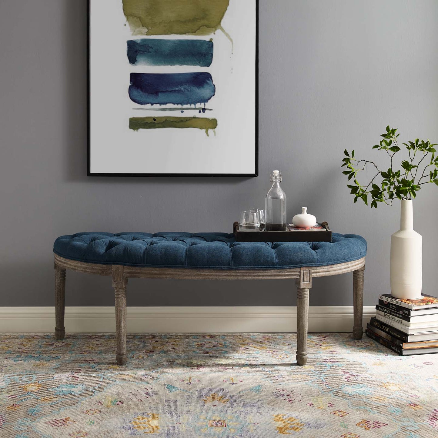 Esteem Vintage French Upholstered Fabric Semi-Circle Bench by Modway