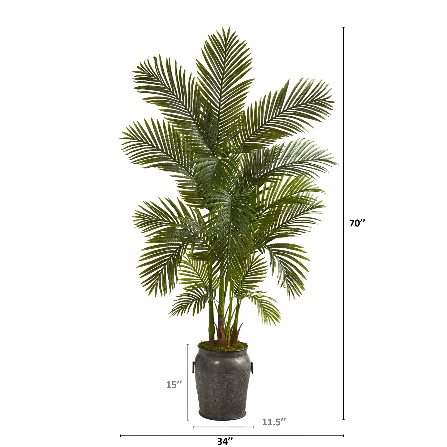 70" Areca Palm Artificial Tree in Metal Planter