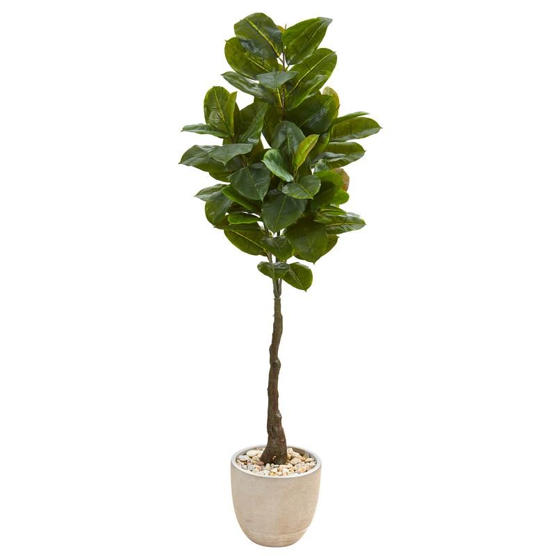 67" Rubber Leaf Artificial Tree in Sandstone Planter (Real Touch)