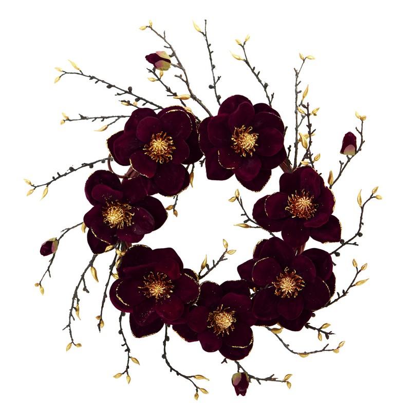 24" Burgundy and Gold Magnolia Artificial Wreath