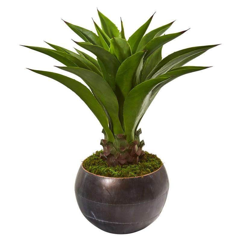 41" Agave Artificial Plant in Decorative Metal Bowl