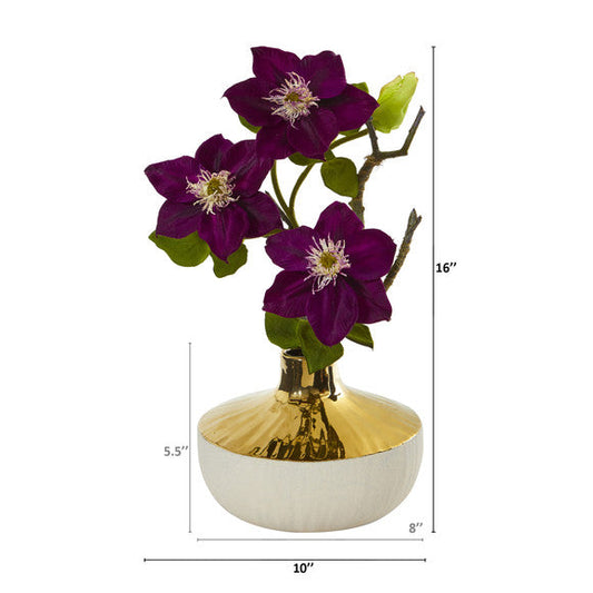 16" Anemone Artificial Arrangement in Gold and Cream Elegant Vase