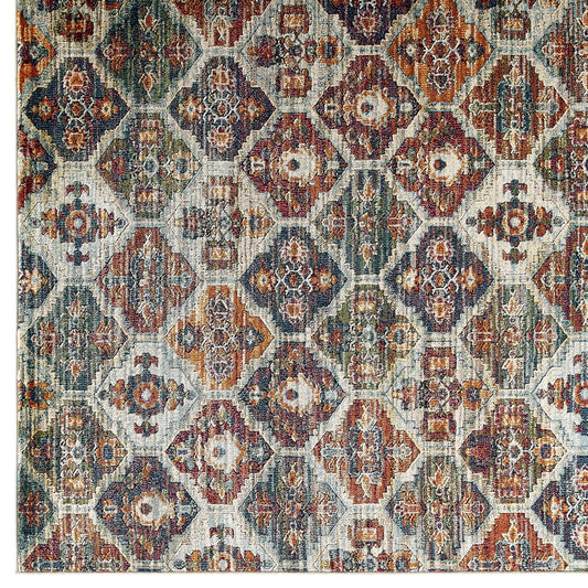 Tribute Azalea Distressed Vintage Floral Lattice 5x8 Area Rug by Modway
