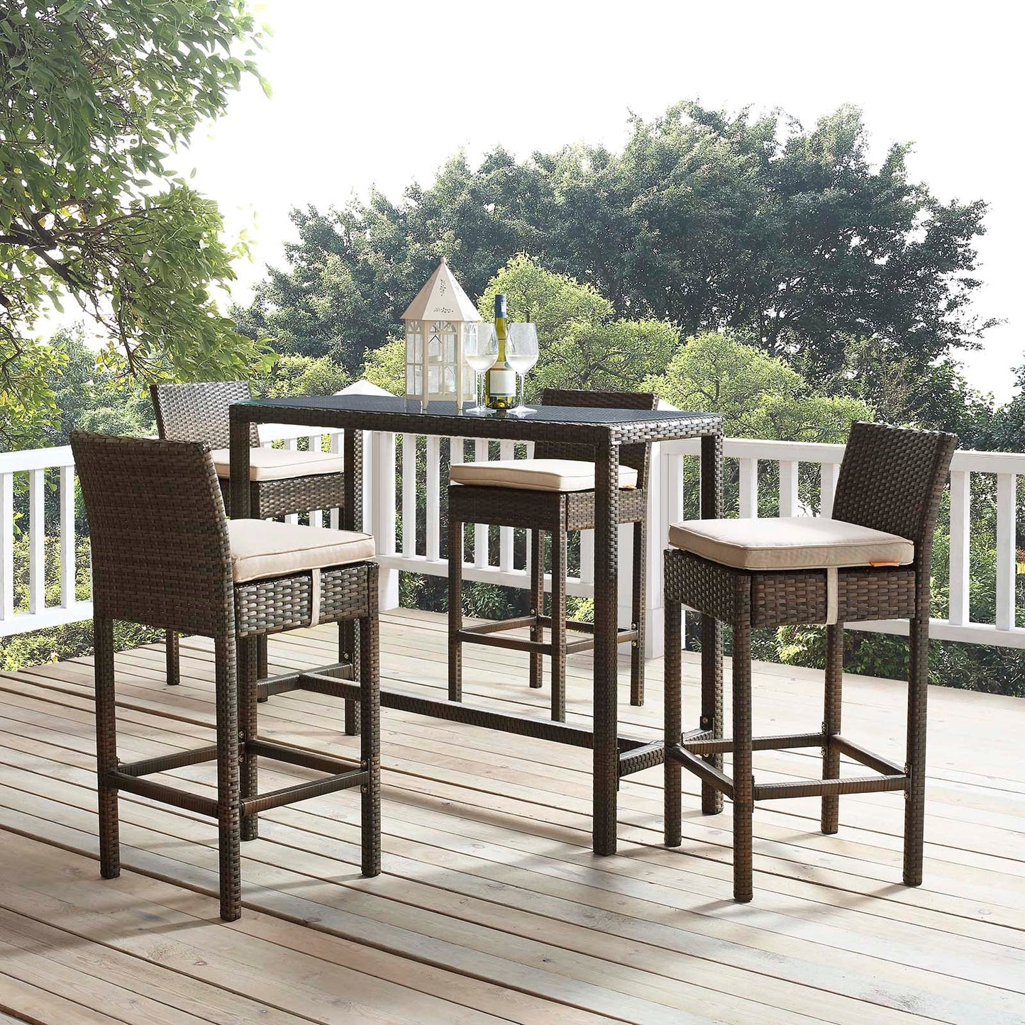 Conduit Outdoor Patio Wicker Rattan Bar Stool Set of 4 by Modway