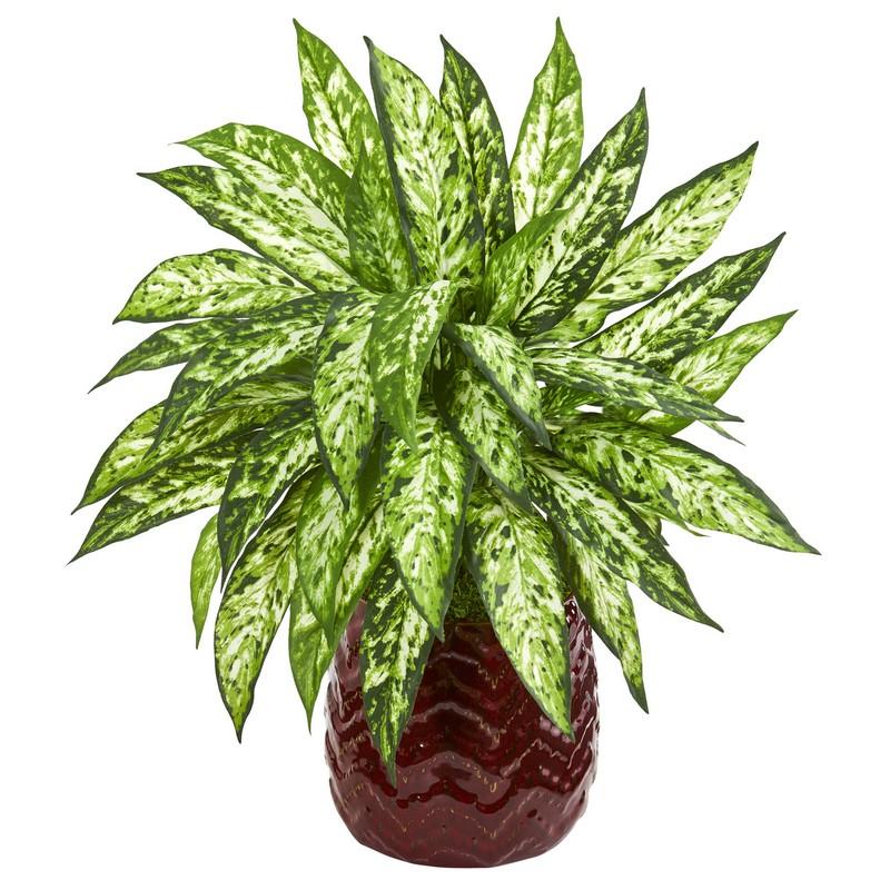 22" Aglonema Artificial Plant in Red Designer Vase
