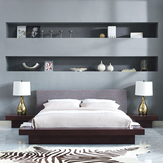 Freja 3 Piece Fabric Queen Bedroom Set in Cappuccino Gray