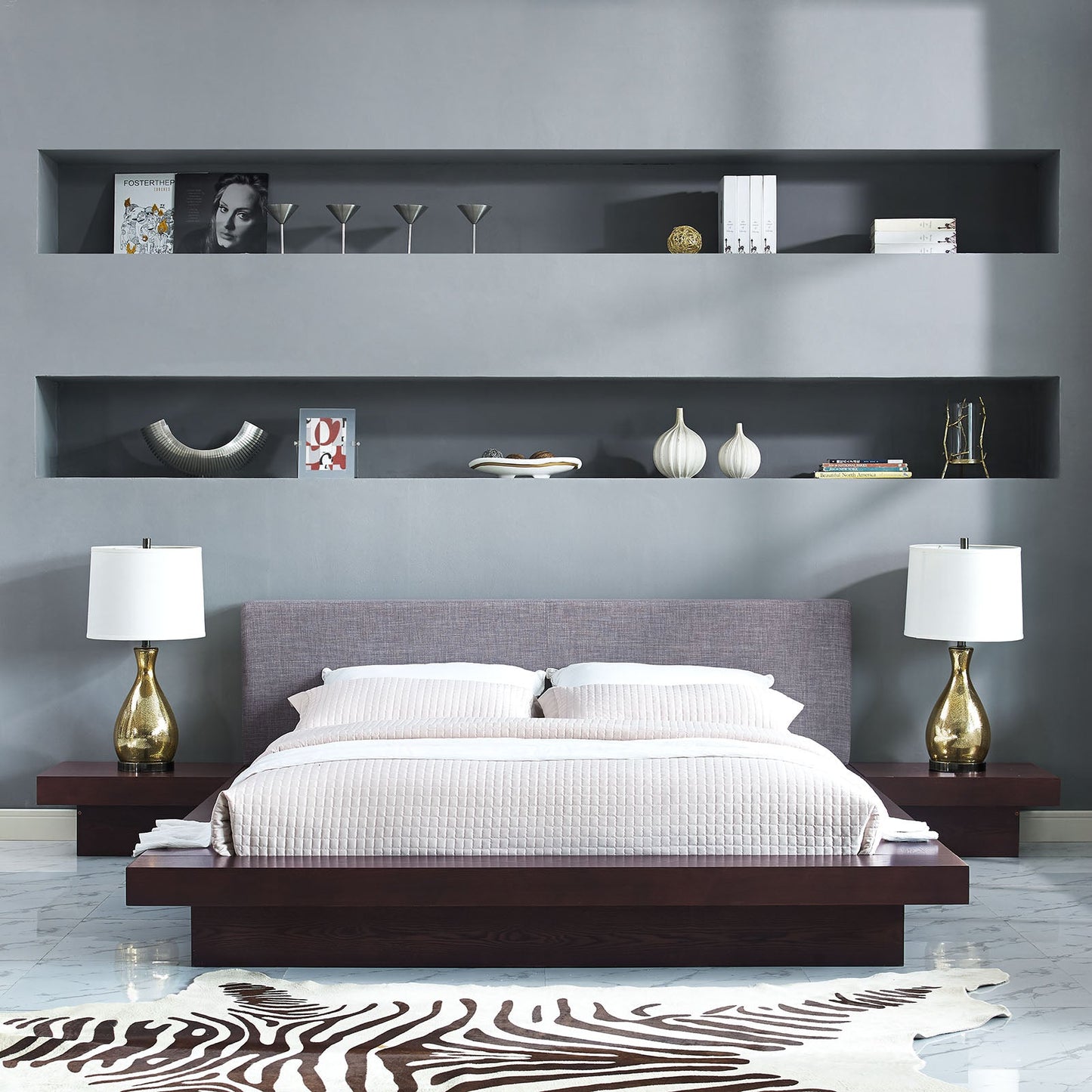 Freja 3 Piece Fabric Queen Bedroom Set in Cappuccino Gray