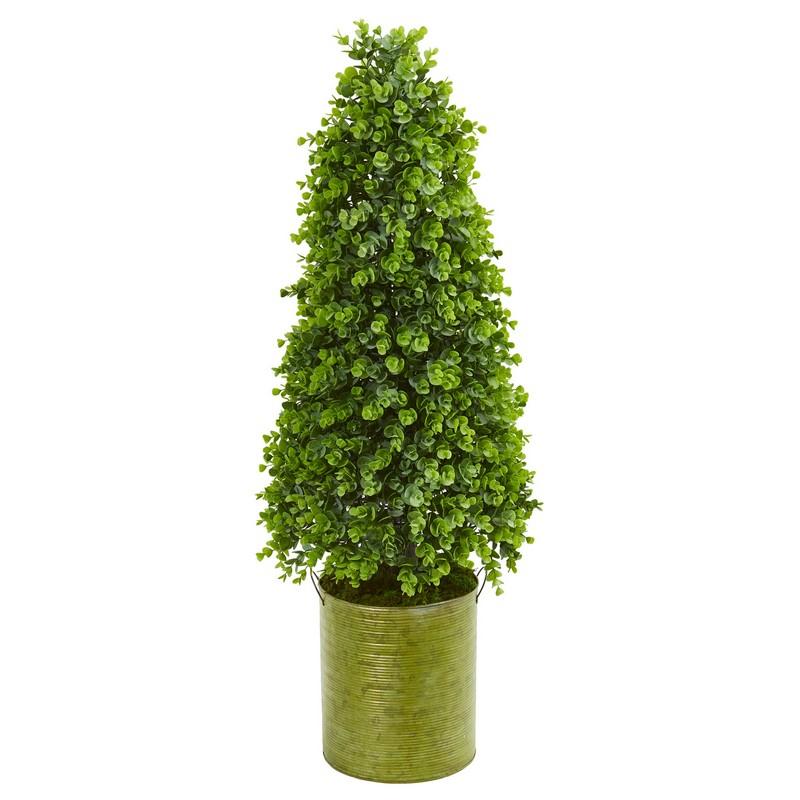 41" Eucalyptus Cone Topiary Artificial Tree in Metal Planter (Indoor/Outdoor)