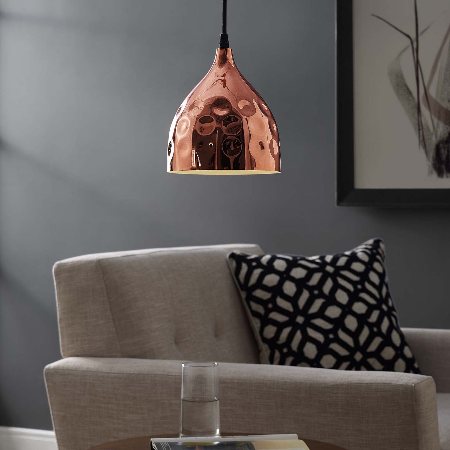 Dimple 6.5" Bell-Shaped Rose Gold Pendant Light by Modway