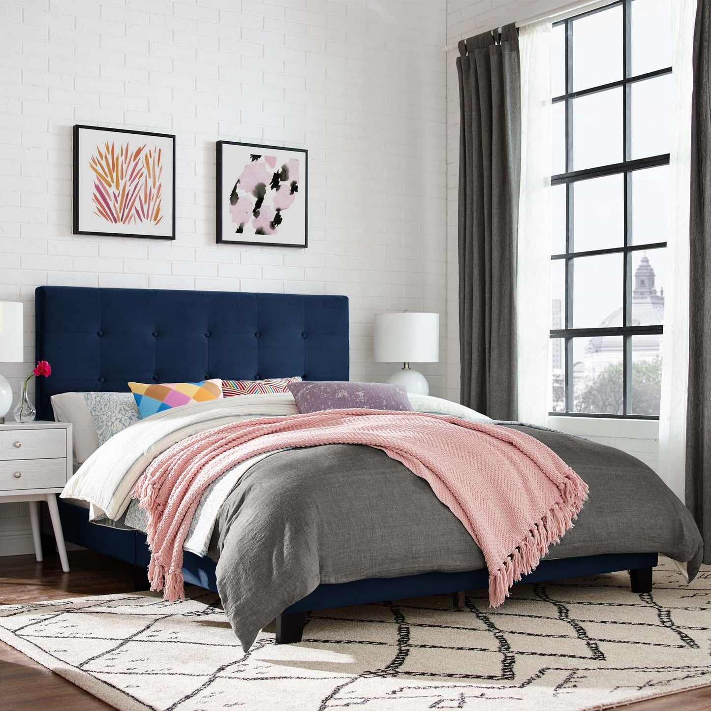 Melanie Tufted Button Upholstered Performance Velvet King Platform Bed by Modway
