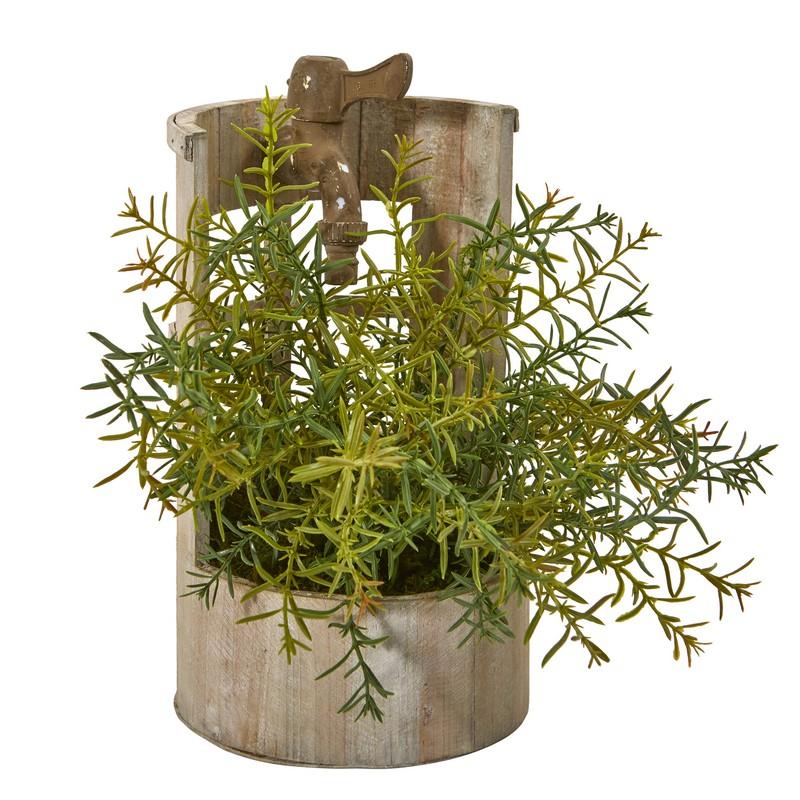 12" Rosemary Artificial Plant in Faucet Planter