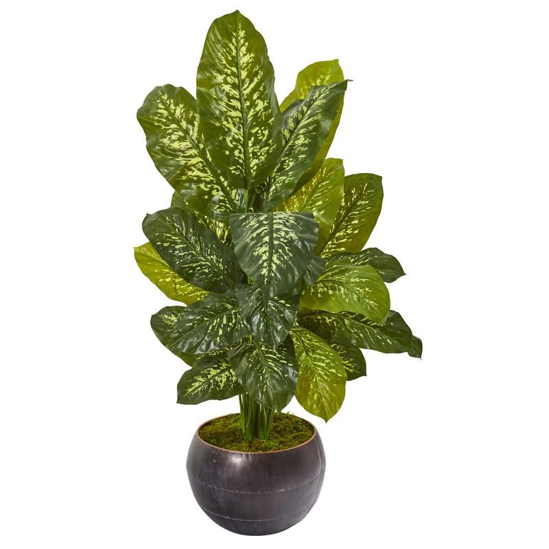 46" Dieffenbachia Artificial Plant in Metal Bowl (Real Touch)